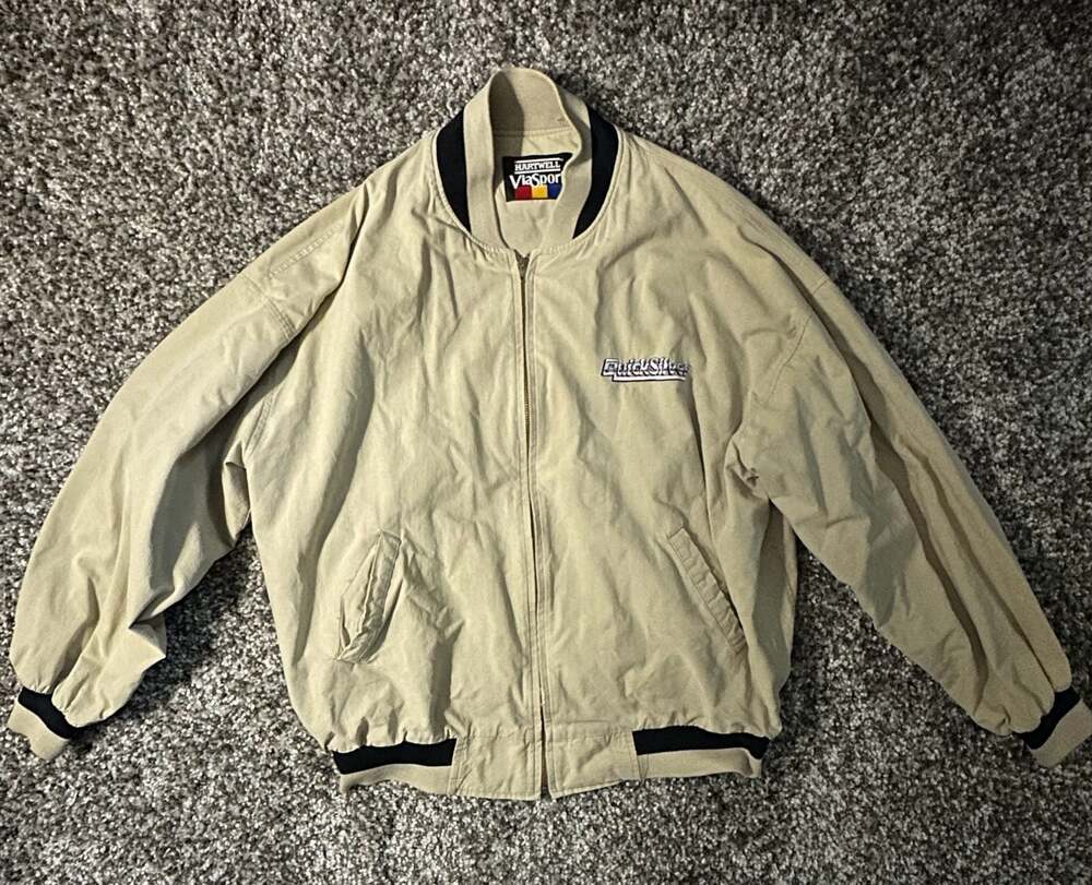 Vintage Hartwell ViaSport QuikSilver Embroidered Bomber Jacket Tan XL